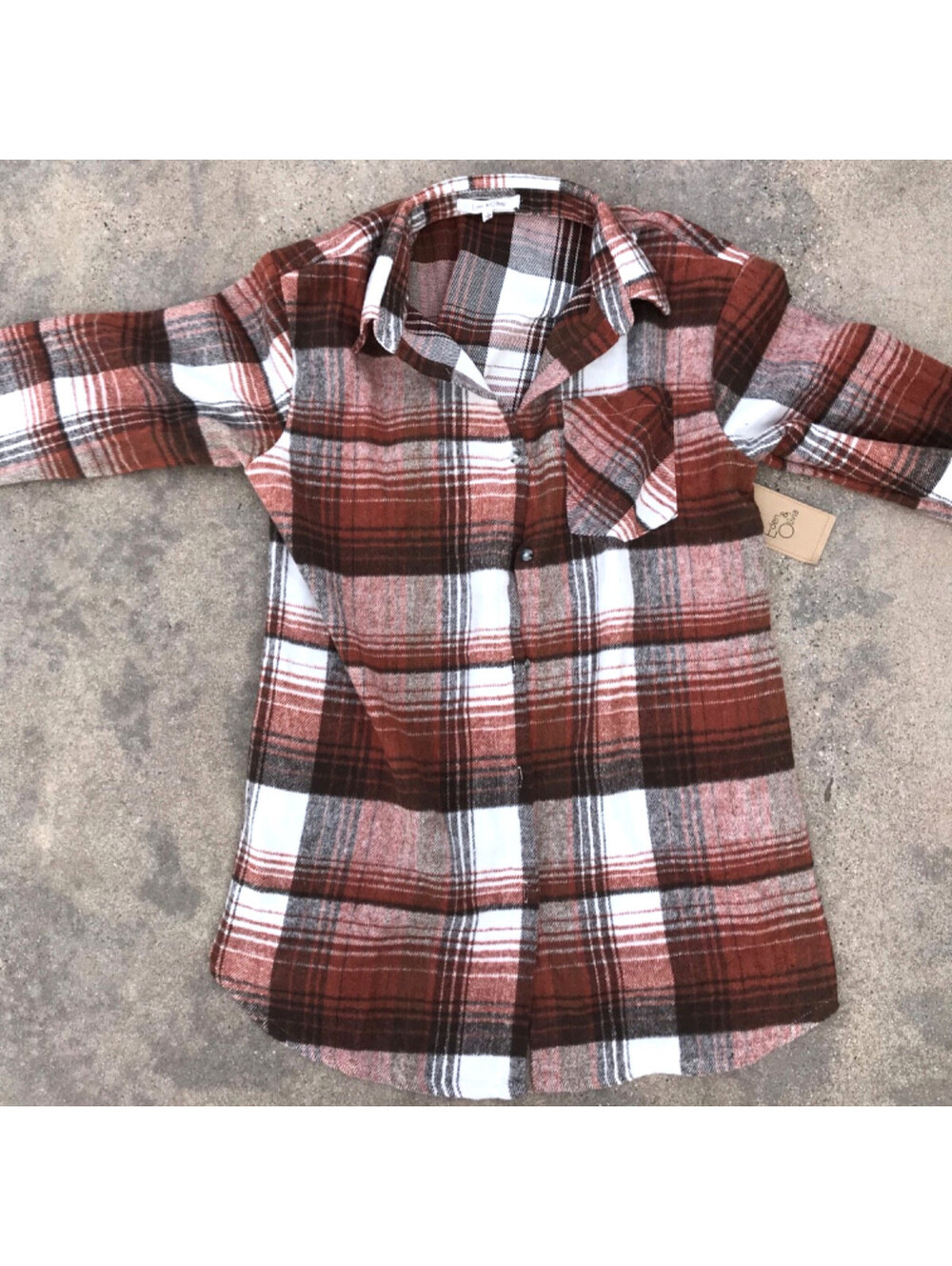 Eden And Olivia Flannel Red/Brown Button Down Long Sleeve Size Large With Pocket